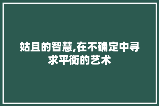 姑且的智慧,在不确定中寻求平衡的艺术