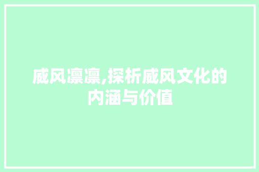 威风凛凛,探析威风文化的内涵与价值