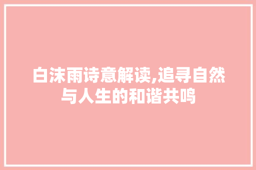 白沫雨诗意解读,追寻自然与人生的和谐共鸣