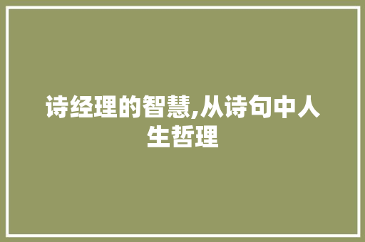 诗经理的智慧,从诗句中人生哲理