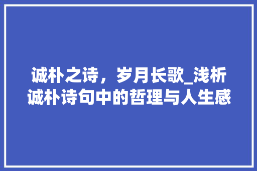 诚朴之诗，岁月长歌_浅析诚朴诗句中的哲理与人生感悟
