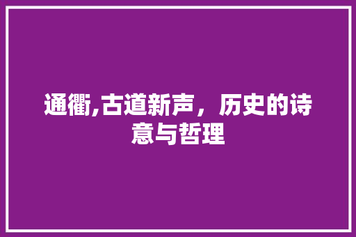 通衢,古道新声，历史的诗意与哲理