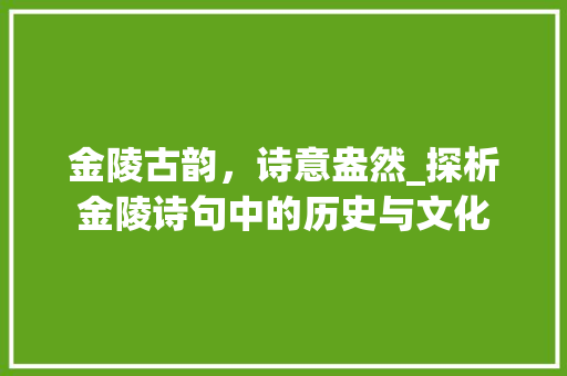 金陵古韵，诗意盎然_探析金陵诗句中的历史与文化