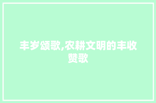 丰岁颂歌,农耕文明的丰收赞歌