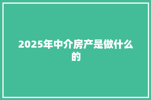 2025年中介房产是做什么的