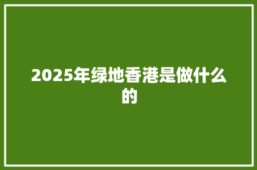 2025年绿地香港是做什么的