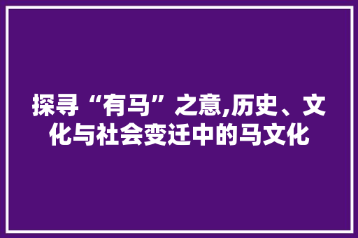 探寻“有马”之意,历史、文化与社会变迁中的马文化