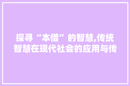 探寻“本借”的智慧,传统智慧在现代社会的应用与传承