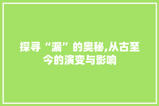 探寻“漏”的奥秘,从古至今的演变与影响