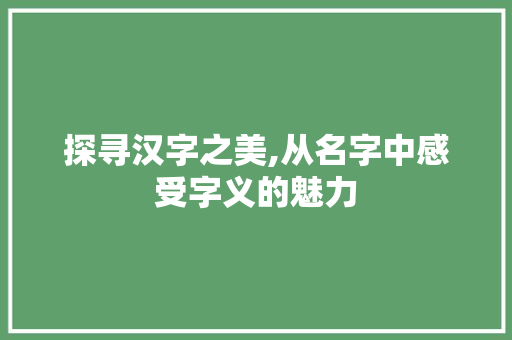 探寻汉字之美,从名字中感受字义的魅力