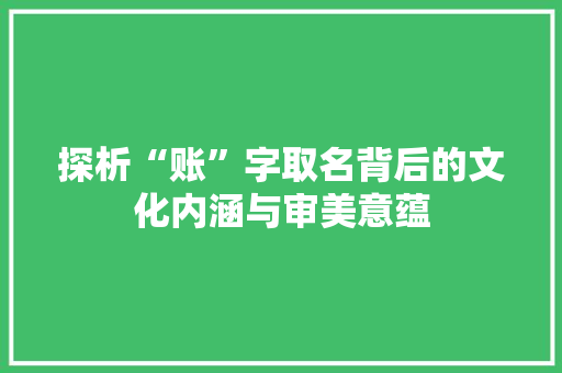 探析“账”字取名背后的文化内涵与审美意蕴