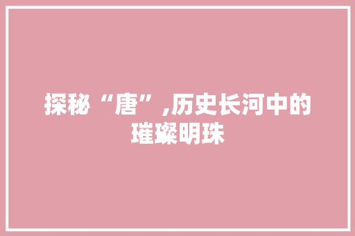 探秘“唐”,历史长河中的璀璨明珠