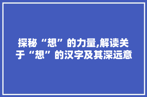 探秘“想”的力量,解读关于“想”的汉字及其深远意义