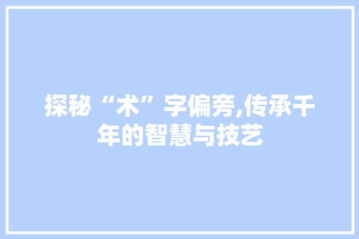 探秘“术”字偏旁,传承千年的智慧与技艺