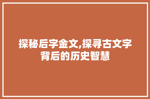 探秘后字金文,探寻古文字背后的历史智慧