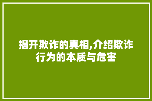 揭开欺诈的真相,介绍欺诈行为的本质与危害