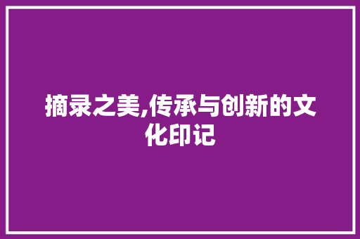 摘录之美,传承与创新的文化印记