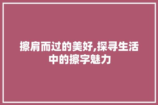 擦肩而过的美好,探寻生活中的擦字魅力