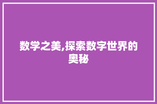 数学之美,探索数字世界的奥秘