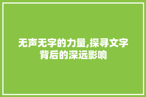 无声无字的力量,探寻文字背后的深远影响