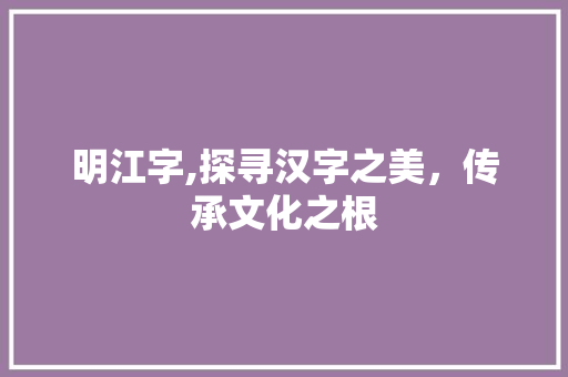 明江字,探寻汉字之美，传承文化之根
