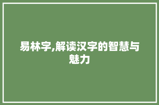 易林字,解读汉字的智慧与魅力
