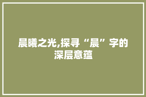 晨曦之光,探寻“晨”字的深层意蕴
