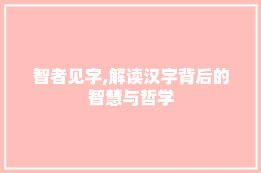 智者见字,解读汉字背后的智慧与哲学