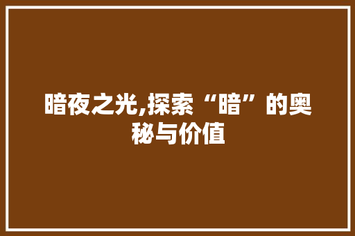 暗夜之光,探索“暗”的奥秘与价值