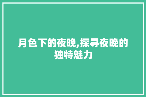 月色下的夜晚,探寻夜晚的独特魅力