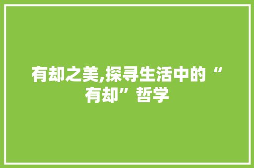 有却之美,探寻生活中的“有却”哲学