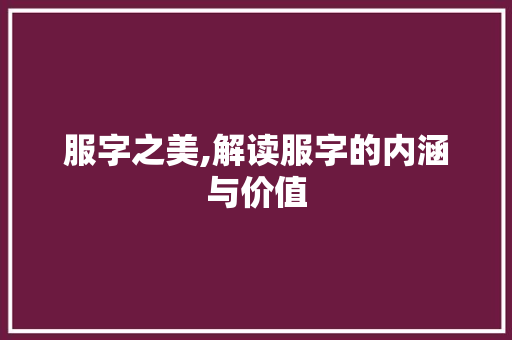 服字之美,解读服字的内涵与价值