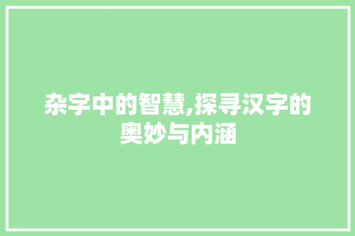 杂字中的智慧,探寻汉字的奥妙与内涵
