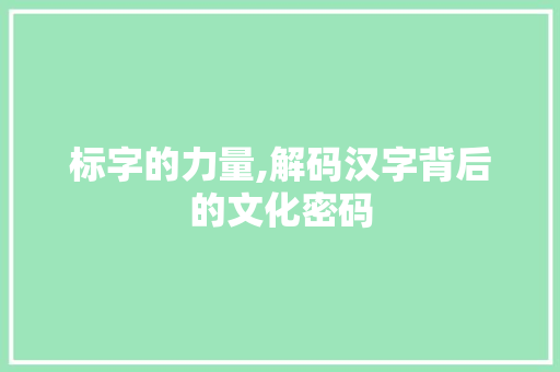 标字的力量,解码汉字背后的文化密码