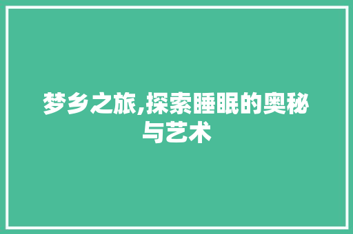 梦乡之旅,探索睡眠的奥秘与艺术