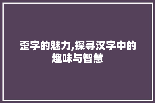 歪字的魅力,探寻汉字中的趣味与智慧