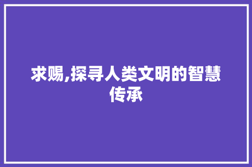 求赐,探寻人类文明的智慧传承