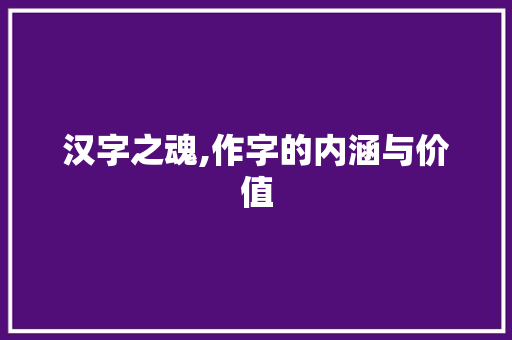 汉字之魂,作字的内涵与价值