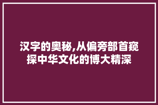 汉字的奥秘,从偏旁部首窥探中华文化的博大精深