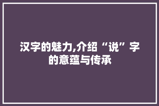 汉字的魅力,介绍“说”字的意蕴与传承