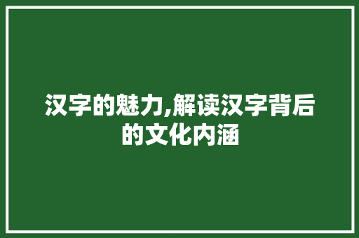 汉字的魅力,解读汉字背后的文化内涵