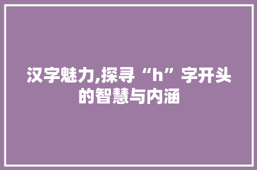 汉字魅力,探寻“h”字开头的智慧与内涵