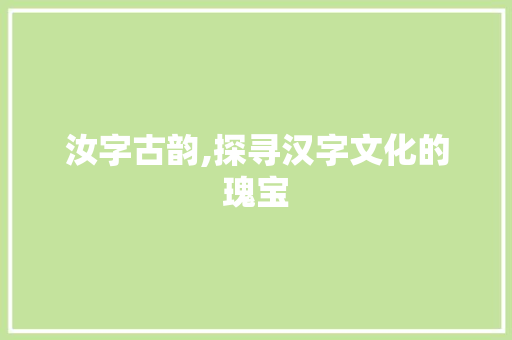 汝字古韵,探寻汉字文化的瑰宝
