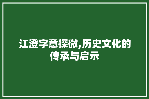 江澄字意探微,历史文化的传承与启示