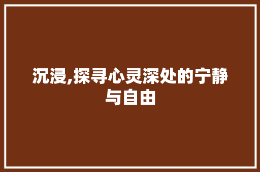 沉浸,探寻心灵深处的宁静与自由