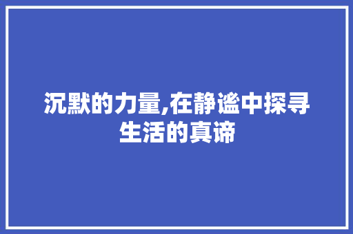沉默的力量,在静谧中探寻生活的真谛
