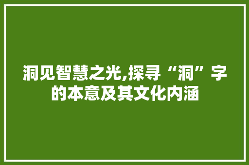 洞见智慧之光,探寻“洞”字的本意及其文化内涵