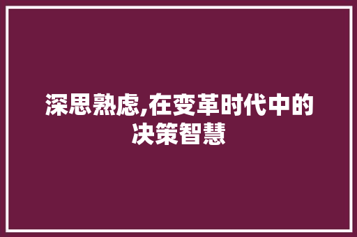 深思熟虑,在变革时代中的决策智慧
