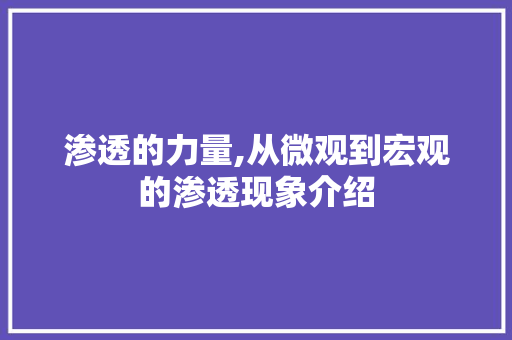 渗透的力量,从微观到宏观的渗透现象介绍