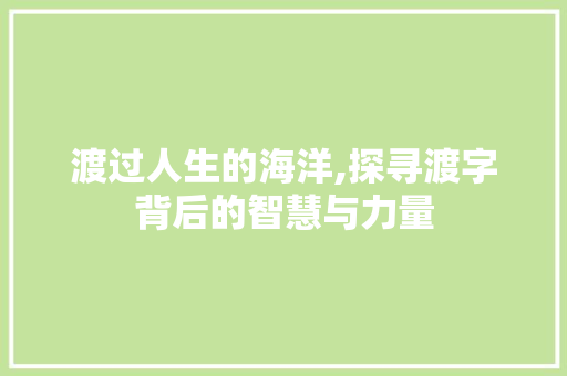 渡过人生的海洋,探寻渡字背后的智慧与力量